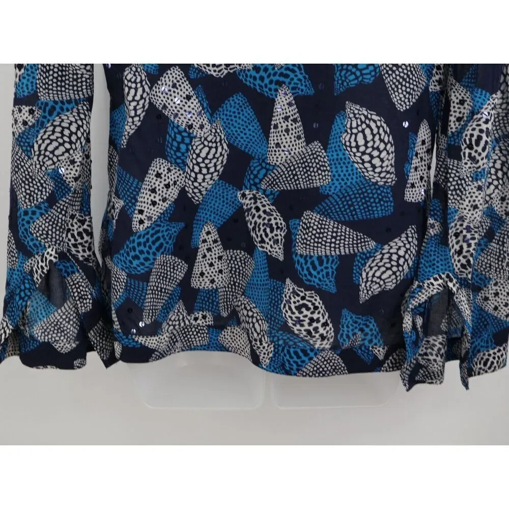 Tory Burch Stephanie Blue Sea Shell Sequins Detail Tunic Top Size 6